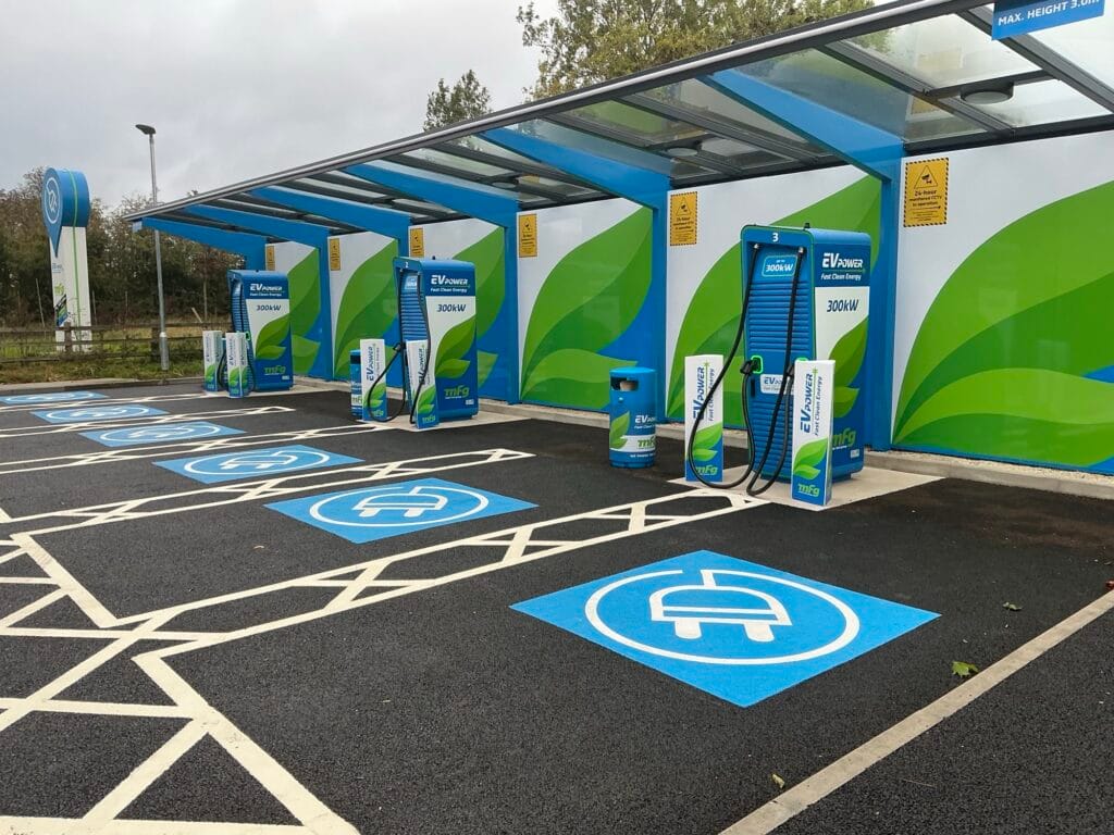 Completed EV charging project at MFG Beanacre - installed by Countrywide Construction Management (CCM Ltd)