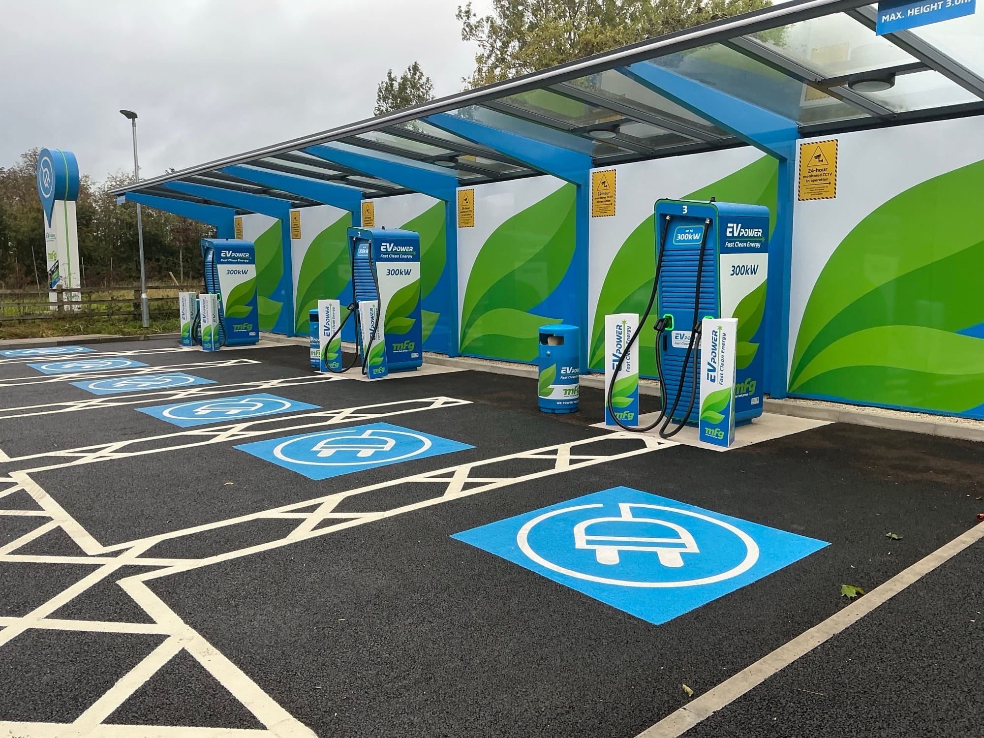 Completed EV charging project at MFG Beanacre - installed by Countrywide Construction Management (CCM Ltd)