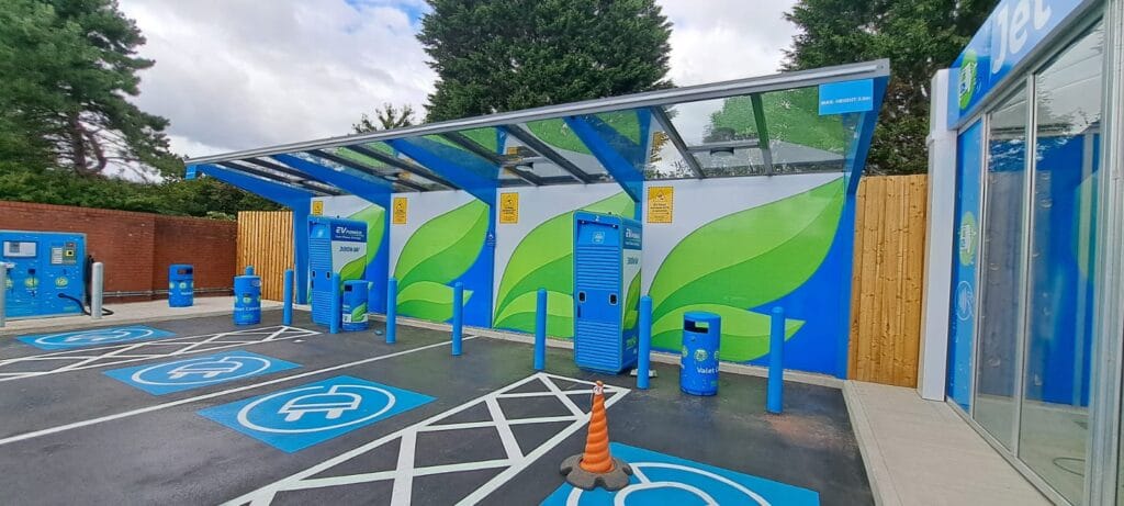Completed EV charging project at MFG Halewood – installed by Countrywide Construction Management (CCM Ltd)